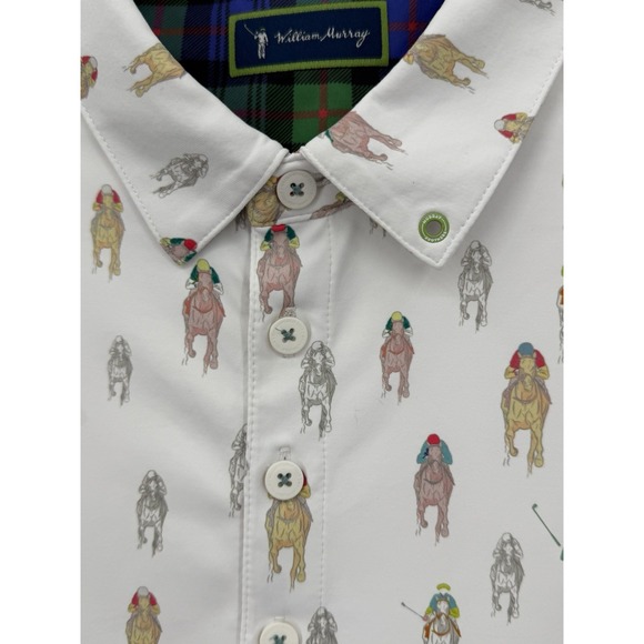 William Murray Golf Polo‎ Shirt Mens Medium White And They're Off Jockey Print - Picture 3 of 10